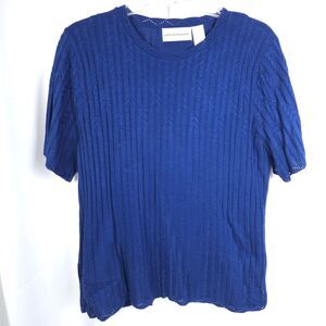 VTG Alfred Dunner Navy Blue Short Sleeve Acrylic Pullover‎ Sweater Womens L USA